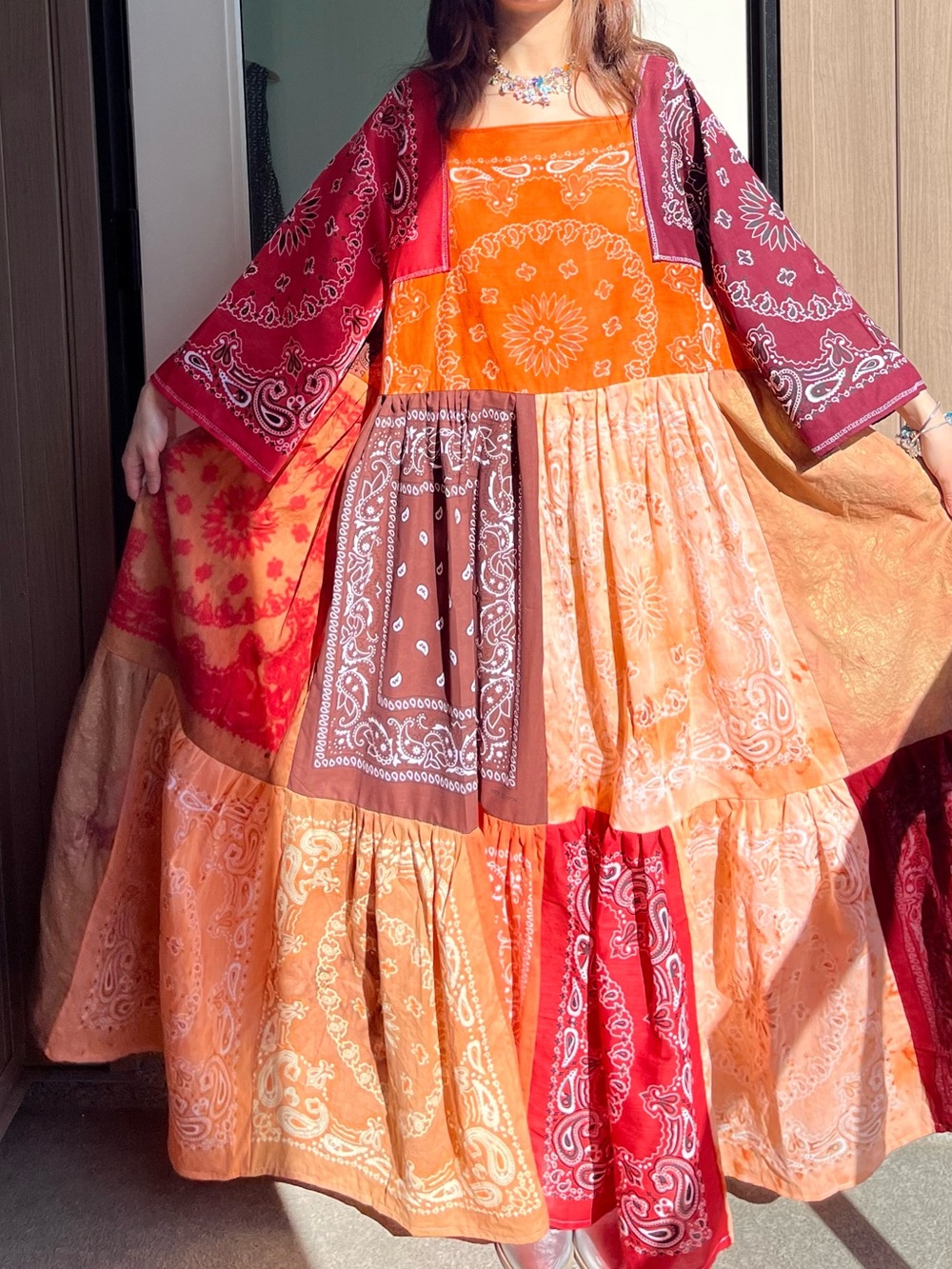 Burnt Petals | Handmade Voluminous Patchwork Bandana Dress | SKU 09273